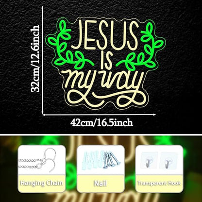 Jesus Is My Way Neon Sign Dimmable Led Jesus Quote Sign Christian Letter Light Sign for Bedroom Christ Church Easter Wedding Decor - style: Jesus Is My Way