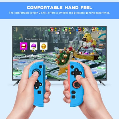 FUNDIARY Blue+Blue Grips Cover Compatible with Switch 2 Controller, Silicone Grip Accessories Bundle for Switch 2 Controllers with Ergonomic and Anti-Slip Design Controller Case and 2 Thumb Caps - color: Blue