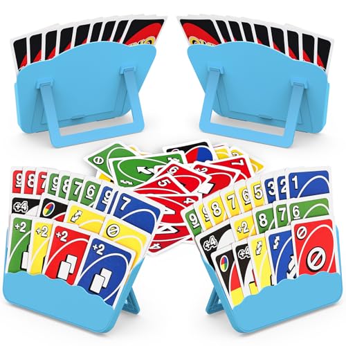 Tenyond Card Holders for Playing Cards - 4 Pack Playing Card Holder w/Foldable Stand for Stocking Stuffers, Travel Games, Seniors, Little Hand or Arthritis Hand, UNO, Poker, for Holidays Game Night - color: 4 Pack Blue
