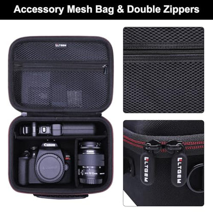 Camera Case Compatible with Canon EOS Rebel T7/R50/R6 Mark II/R100/R50 V/T6/R8/R10/R5 Mark II/RP/R7/5D Mark IV/SL3/R5/T100 DSLR SLR Camera, Len and Tripod with 4 Dividers and Shoulder Strap, Black | Hard Carrying Travel Case for Canon EOS Rebel T7/R50//R1