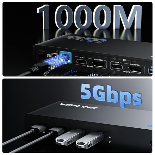 WAVLINK Pro Dual 4K@60Hz Universal Docking Station | USB 3.0/USB-C Laptop Dock for Mac & Windows | 2 HDMI/DP Monitors, Gigabit Ethernet, 6 USB 3.0 | Home Office & Multi-Screen Productivity. - color: 69DK2