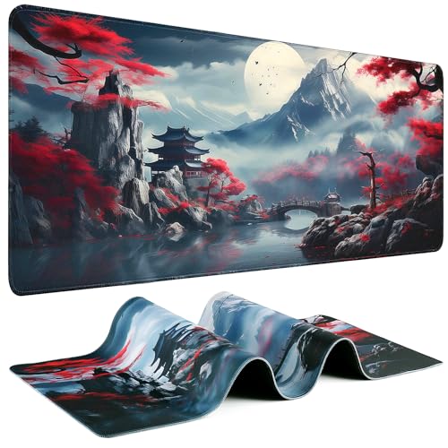 Gaming Mouse Pad - (31.5"×11.8") Japanese Anime Large Mouse Pads for Desk - Desk Mat for Keyboard and Mouse with Non-Slip Base, Desks Pad Matfor Game/Office & Home - color: Full Moon-9, size: 31.5L x 11.8W inches