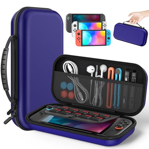 Switch 2 Slim Hard Shell Carry Case for Nintendo Switch 2 2025/Switch/OLED | Hard Shell Carrying Case with Soft Lining, 10 Card Slots, Durable Ballistic Nylon, Soft Silicone Handle, Switch2 Carry Case - color: Blue