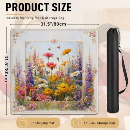 Mahjong Mat–31.5 x 31.5 Bright Wildflower American Mahjong Table Mat, Non Slip Noise Mahjong Gaming Table Cover for Mahjong, Poker, Card, Board Tile Games - color: Bright Wildflower