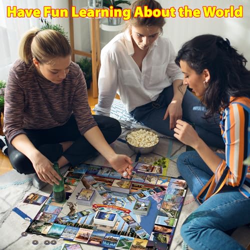 Funwares Travelling the World Pursuit Trivia Board Game, 2-6 Players | 300 Trivia Cards in 4 Categories: Political, Natural, Architectural & Religious, 30-60 Minutes, Family Night, Ages 8+