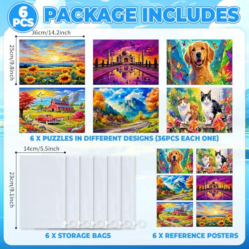 6 Pack 36-Piece Large Jigsaw Puzzles for Seniors Easy Dementia Alzheimer Products Dementia Activities Memory Training Game for Elderly Alzheimer's Patients in Nursing Home Gift (Style 2) - style: Style 2