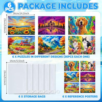 6 Pack 36-Piece Large Jigsaw Puzzles for Seniors Easy Dementia Alzheimer Products Dementia Activities Memory Training Game for Elderly Alzheimer's Patients in Nursing Home Gift (Style 2) - style: Style 2