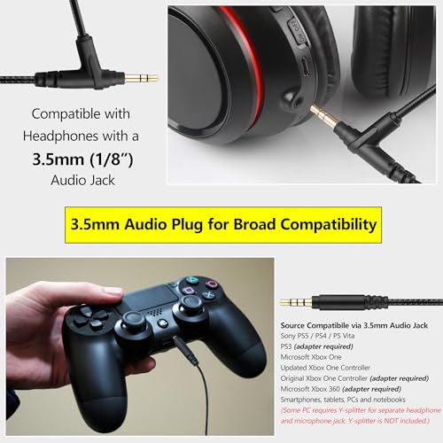 Gaming Boom Mic Cable with Mute and Volume Control for 3.5mm Headphones | Compatible with Beats Sony Philips V-Moda Headphones with 3.5mm Audio Jack, Turn Headphones Into Gaming Headset, 6.6ft