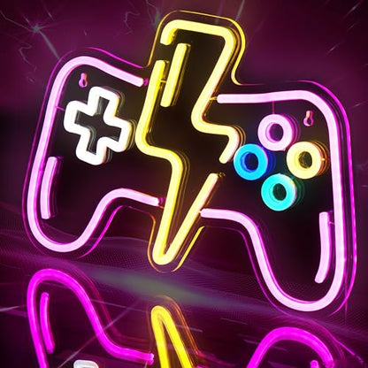 Pink LED Game Neon Sign Light for Gamer Room Decor USB Powered with Switch Gaming Accessories Acrylic Gamepad Neon Sign for Video Game Room Teen Girls Bedroom Wall Decor Gift Ideas for Gamer - style: Lightning Pink Gampad