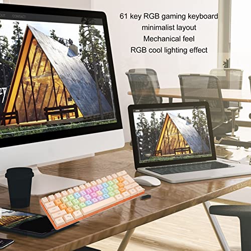 61 Keys Mechanical Gaming Keyboard RGB Backlit Compact 60 Percent Wired Keyboard with Colorful Keycaps for PC, Office Amp,Gaming Portable Mini Keyboard with Optical Switches (Apricot) - color: Apricot