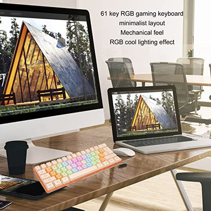 61 Keys Mechanical Gaming Keyboard RGB Backlit Compact 60 Percent Wired Keyboard with Colorful Keycaps for PC, Office Amp,Gaming Portable Mini Keyboard with Optical Switches (Apricot) - color: Apricot