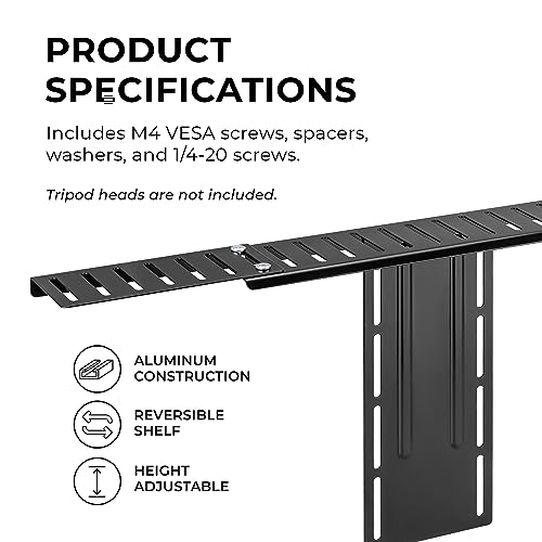 HumanCentric DSLR Monitor Mount Extra Large, Desk Camera, Webcam & Mic | Microphone Shelf for Monitor VESA Arm, Replace Clamp Tripods, 100x100mm Patterns, Aluminum, Hardware Included - size: X-Large Shelf