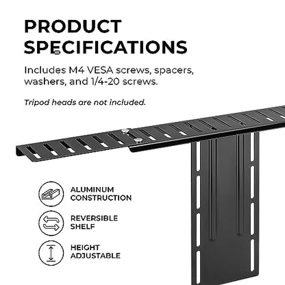 HumanCentric DSLR Monitor Mount Extra Large, Desk Camera, Webcam & Mic | Microphone Shelf for Monitor VESA Arm, Replace Clamp Tripods, 100x100mm Patterns, Aluminum, Hardware Included - size: X-Large Shelf
