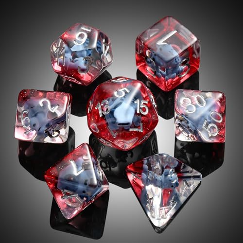 DNDND 7-Piece Baby Dinosaur Themed DND Dice Set - Resin Polyhedral Dice with Sivler Numbers for Dungeons and Dragons Pathfinder (Baby Dinosaur) - color: Baby Dinosaur