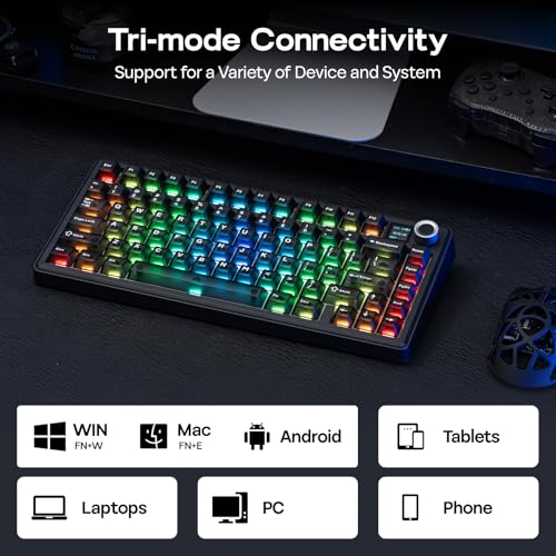EPOMAKER X Aula F75 MAX Wireless Mechanical Keyboard with TFT Screen and Knob, Gasket Keyboard in 75% Layout, Hot Swappable Gaming Keyboard for PC/Mac/Linux (Matte Black) - color: Matte Black