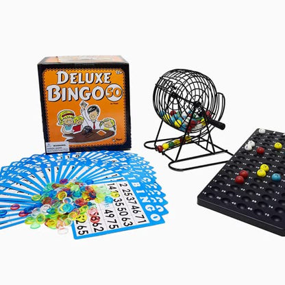 Regal Bingo Deluxe Game Set for Adults and Kids - Includes 8 Inch Wheel Cage, 75 Balls, Master Board, 50 Cards and Colorful Chips - Fun Family Game Night - color: 50 Card Set