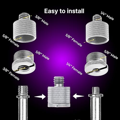Mic Stand Adapter Set 8 pieces Metal Microphone Stand Screw Thread Adapter 5/8 Female to 3/8 Male 3/8 Female to 5/8 Male 5/8 Female to 1/4 Male 1/4 Female to 5/8 Male Tripod Adapter ADP03 Slvr - color: ADAPTER SILVER