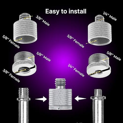 Mic Stand Adapter Set 8 pieces Metal Microphone Stand Screw Thread Adapter 5/8 Female to 3/8 Male 3/8 Female to 5/8 Male 5/8 Female to 1/4 Male 1/4 Female to 5/8 Male Tripod Adapter ADP03 Slvr - color: ADAPTER SILVER