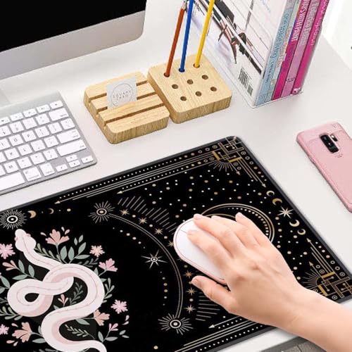 Boho Snake Witch Desk Mat Moon Phases XL Mouse Pad Large Full Desk Mousepad Gaming Extended Keyboard Mouse Mat Desk Pad for Computer Laptop 31.5''X11.8'' Non-Slip Rubber Base with Stitched Edges - color: Boho Snake Witch Moon Phases