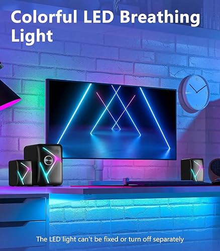 2.1 Gaming Speakers with RGB Gradient Light, PC Speakers with Dynamic Sound, USB Powered & 3.5mm Aux, Desktop Computer Speakers with Volume Control, Compatible with PC, Laptop, PS4, TV, Phone