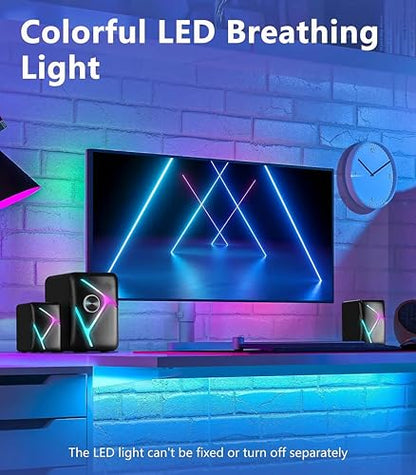 2.1 Gaming Speakers with RGB Gradient Light, PC Speakers with Dynamic Sound, USB Powered & 3.5mm Aux, Desktop Computer Speakers with Volume Control, Compatible with PC, Laptop, PS4, TV, Phone