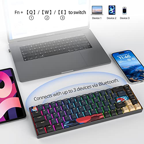 surmen GT68 65% Wireless Mechanical Gaming Keyboard 60 Percent RGB Hot-Swappable 68-Key Compact Keyboard Bluetooth5.0/2.4G/USB with Yellow Switch (Yellow Switch, Blue Samurai 68) - color: Blue samurai 68-Yellow Switch