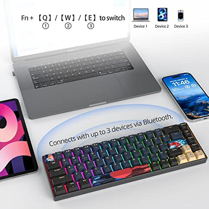 surmen GT68 65% Wireless Mechanical Gaming Keyboard 60 Percent RGB Hot-Swappable 68-Key Compact Keyboard Bluetooth5.0/2.4G/USB with Yellow Switch (Yellow Switch, Blue Samurai 68) - color: Blue samurai 68-Yellow Switch
