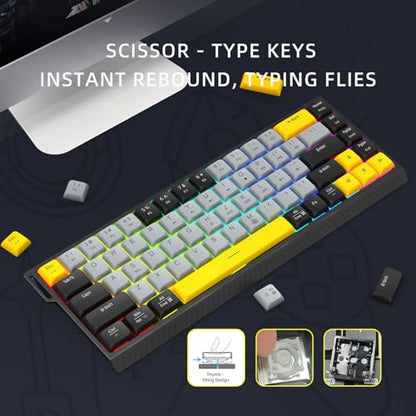 Zopsc Wired Keyboard, Quiet Anti Ghosting Slim Keyboard with RGB Backlit, Compact 68 Keys Scissor Switch Keyboard for Work Gaming (Gray Black) - color: Gray Black