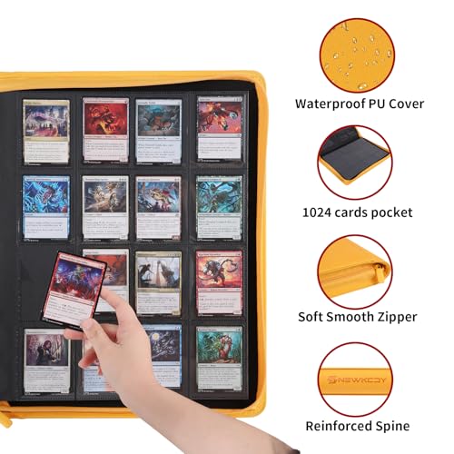 Snekdy premium 1024-pocket trading card binder, 16-pocket cards album, waterproof PU-leather Cover album with side loading, holds gaming, baseball, basketball & sports cards (Yellow) - color: Yellow