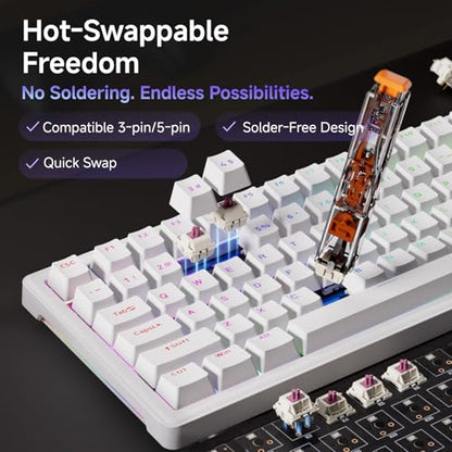 DIERYA DK81E 75% Mechanical Gaming Keyboard, Hot-Swappable, Wired, White | Gasket Mount, Pre-Lubed Linear Switches, 6-Layer Foam, Programmable, Volume Knob, RGB Backlight, Double-Shot Keycaps - color: White