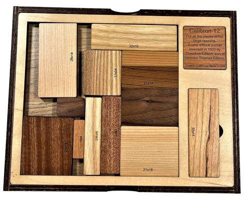 Creative Crafthouse Calibron 12 Impossible Wood Packing Puzzle, Made in USA | Theodore Edison's 1933 design, faithfully reproduced; fit twelve odd rectangles into one solid block, rated 11 out of 10 - style: Calibron 12