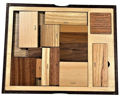 Creative Crafthouse Calibron 12 Impossible Wood Packing Puzzle, Made in USA | Theodore Edison's 1933 design, faithfully reproduced; fit twelve odd rectangles into one solid block, rated 11 out of 10 - style: Calibron 12