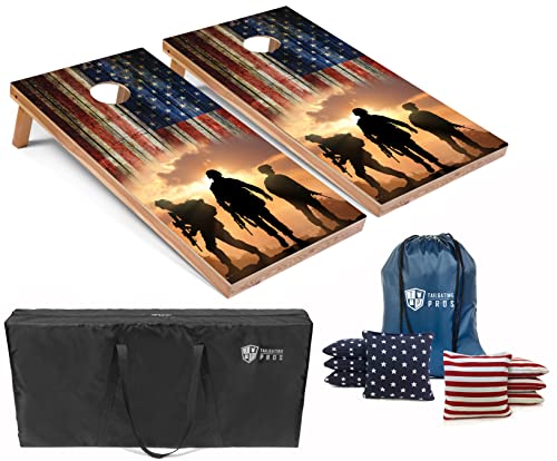 Tailgating Pros American Themed Lightweight Corn Hole Board Set w/Multicolored Built-in LED Lights, Bean Bags and Carrying Case - 4'x2' Cornhole Toss - color: Three Soldiers