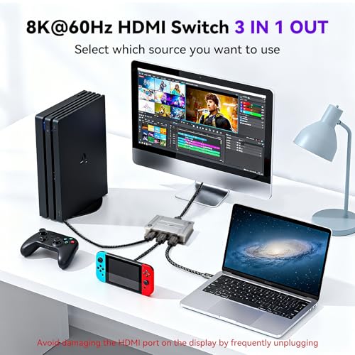8K HDMI 2.1 Bi-Directional Switch, 3-in 1-Out & 1-in 3-Out, Support 8K@60Hz 4K@120Hz HDR+ Dolby Vision, HDMI 2.1 Splitter Compatible with PS5/4 Xbox Nintendo Switch Roku Apple TV Fire Stick