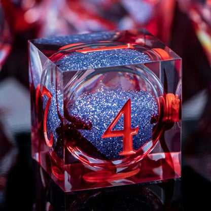 ARUOHHA Liquid Core DND Dice Set, Blood Sharp Edged Dragons Dice Compatible with D&D RPG Role Playing Games, Resin Blood Red Polyhedral Dungeons D and D Dice with Gift Box D20 D12 D10 D8 D6 D4 - color: Vampire
