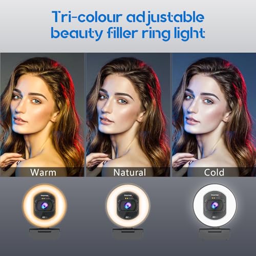 4K Webcam with Ring Light & Built-in Microphone for PC Streaming | PDAF Autofocus,Supports 1080P 60FPS, Comes with Privacy Cover, Compatible with Zoom, Skype, Google Meet, Laptop Desktop Mac