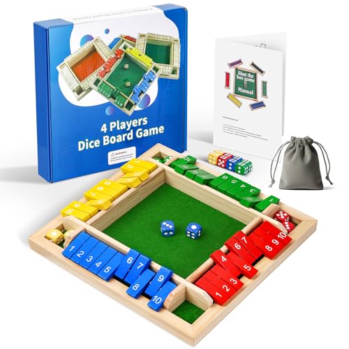 Shut The Box Game Wooden Board Dice Game, 2-4 Players Table Math Games for Kids and Adults, Fun Family Game Night Classroom Home Party or Pub Strategy Games