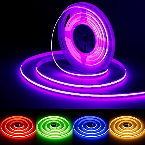 MIWISE RGB COB LED Strip Light 32.8ft/10m,Color Changing Dimmable Strip Light DC24V,Multicolor Flexible Tape Light 10mm Width,for TV,Bedroom,Party DIY Decoration(Power Supply&Controller NOT Included) - color: RGB(strip only), size: 32.8ft/10m