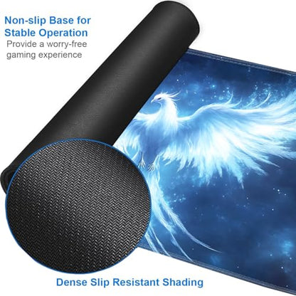 for MTG Game Playmat - 24 x 14 inches with Dices and Storage Bags, Non-Slip Base for TCG and Board Game Card Mats, Trading Card Games Mat, White Phoenix Pattern Collectible Card Playmats - color: Jv-playmat-p7-1-d100