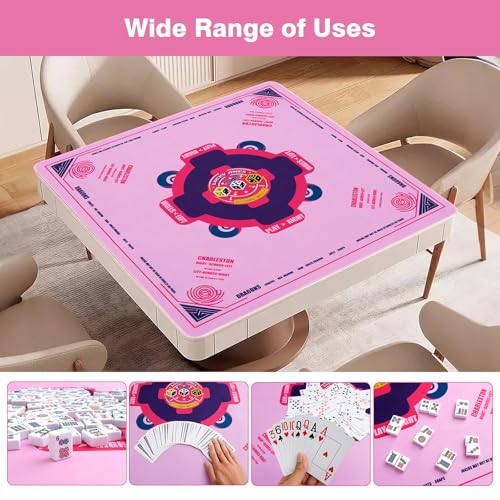 Mahjong Mat with Rules (33"x33") American Mah Jongg Mat for Table (Pink) | Noise Reduction Non-Slip Mahjong Table Mat (3 Dice & Carrying Bag), Neoprene Gaming Mat for Mahjong Tile/Card/Dominoes Games - color: Pink