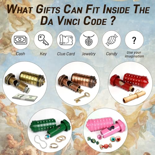 Cryptex Da Vinci Code Numeric, Money Puzzle Box for Cash Gift with Secret Hidden Compartments Birthday Xmas for Men & Women Escape Room Brain Teaser Puzzle Toy Presents - color: Pink