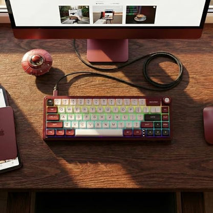 RK ROYAL KLUDGE R65 Wired Mechanical Keyboard with Volume Knob, 60% Percent RGB Backlit Gaming Keyboard Gasket Mount with PBT Keycaps, MDA Profile, QMK/VIA, 66 Keys Hot Swappable Light Switch, Red - color: Red
