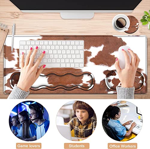 Large Mouse Pad and Gel Mouse Wrist Rest+ Memory Foam Keyboard Wrist Rest Support Set, Non-Slip Rubber Base for Office,Home,Computer,Extended Gaming Mousepads XXL Animal Skin Brown Cowhide Desk Mat - color: JV-mouse pad-8-19