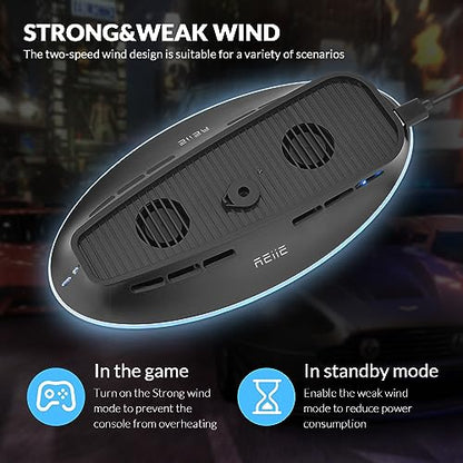 Cooling Stand with Dual Fans,Cooling Station Built-in RGB Light,for Host Battery,Compatible with PS5 Slim&PS5 Pro(All Version)