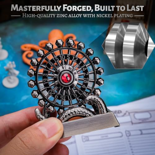 CZYY Ferris Wheel D20, Metal Fidget Spinner Dice for Tabletop RPG | Tentacle & Eye Design, Zinc Alloy, D20 Roulette Desk Gadget, Velvet Pouch, Gift for Dungeon Master & Fantasy Fans, Silver - color: Silver
