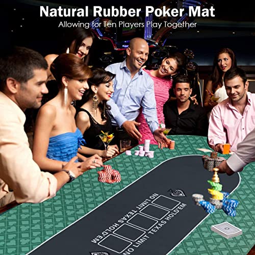 70 x 35 Inch Texas Hold'em Poker Mat for Table, Portable Poker Table Top with Smooth Premium Surface, Noise Reduction, and Carrying Case for Professional Poker Games Casino Games - color: 70 X 35 Inch Oval Green