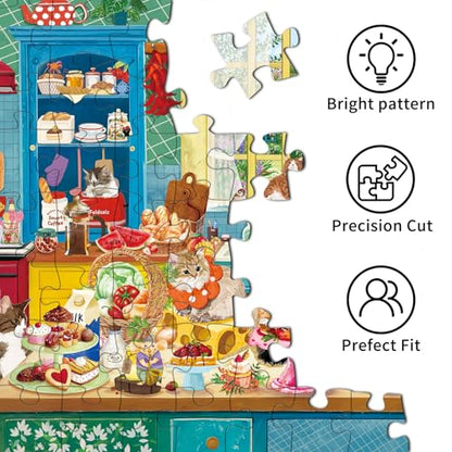 1000 piece Puzzle for Adults,Kitchen Jigsaw Puzzle 1000 Pieces for Adults,Challenging Family Games Holiday Party Gifts -1:1 Poster Interlock Perfectly Letter on Back-Cat Kitchen - color: Cat Kitchen
