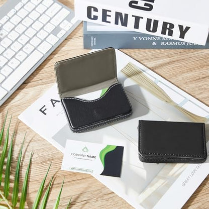 Outus 2 Pcs Business Card Holder, PU Leather Business Card Case Pocket Wallet with Magnetic Shut for Valentines Gift Adult(Black) - color: Black