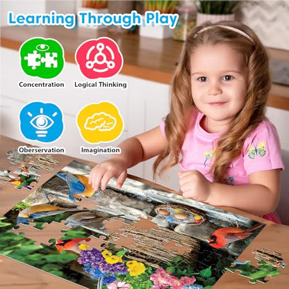 4-Pack 100 Piece Puzzles for Kids Ages 6-8 8-10 Year Old, Birds Puzzles, Large Piece Puzzle for Seniors 100 Pieces Adults Jigsaw Puzzle, Learning Educational Toys for Boys and Girls - style: Cardinals Birds Hummingbirds