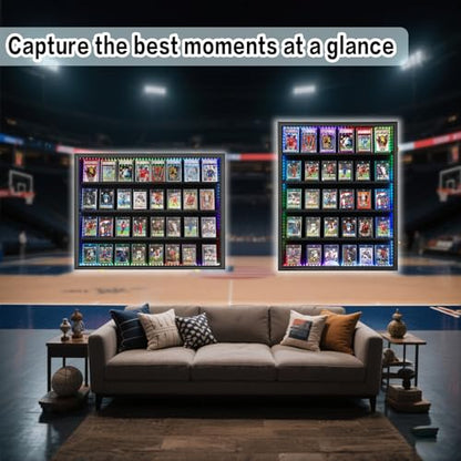 VERANI 36 LED Graded Sports Baseball Card Display Case Wall Mount Black | Large 36-slot inner space,Built-in soft LED light strips,Fully sealed dustproof structure,Wall mount vertical design - size: Large-Horizontal-Black-with LED